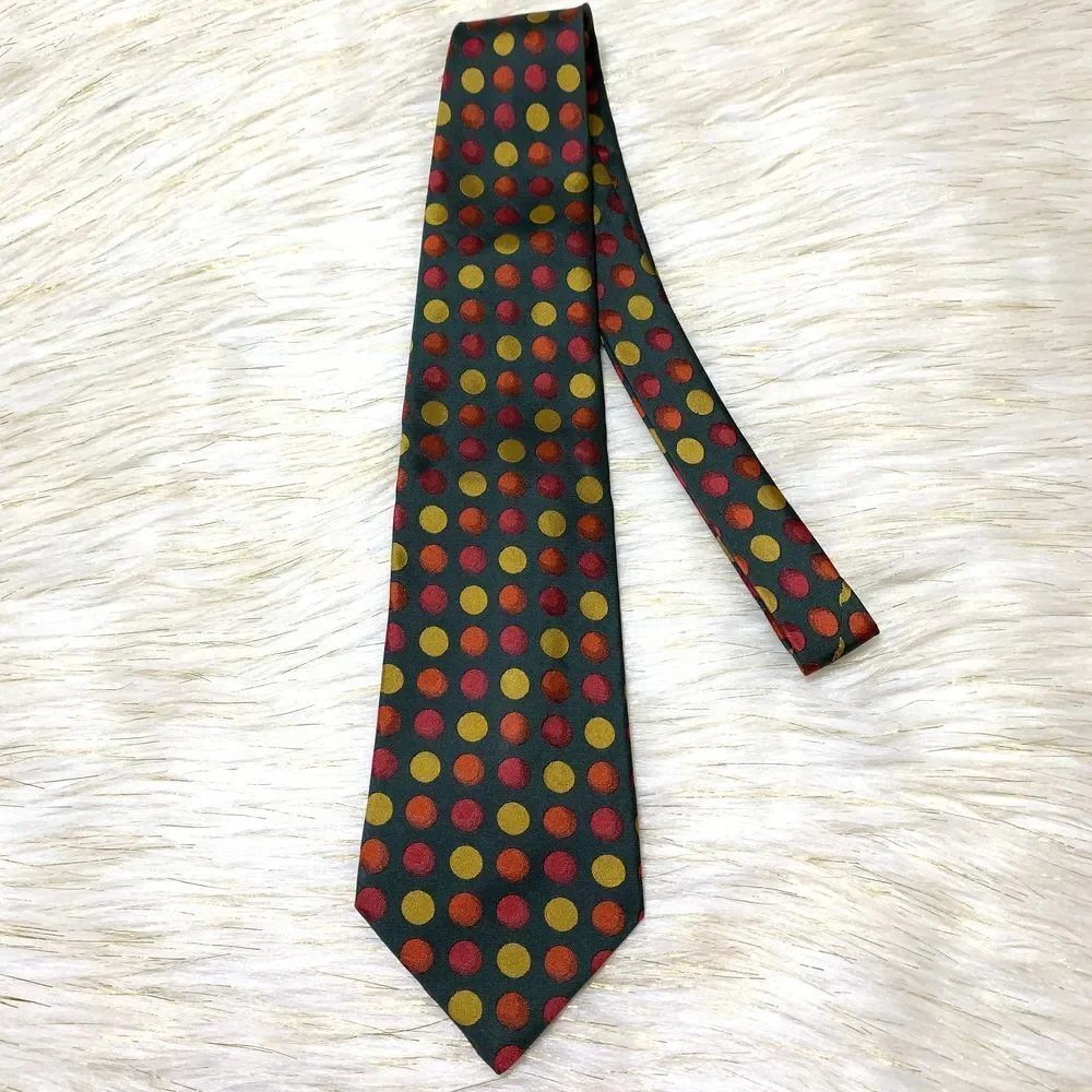100% Silk Polk-dot green‎ red yellow 56